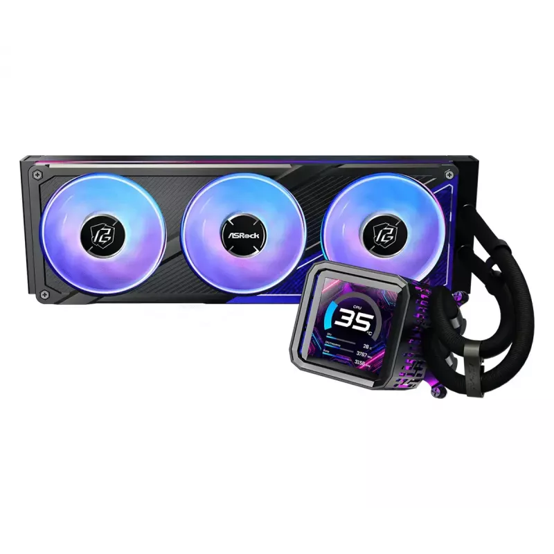Vedelikjahutusekomplekt ASRock Phantom Gaming 360 LCD — 120 mm ventilaatorid, LGA1700/AM5/AM4, must