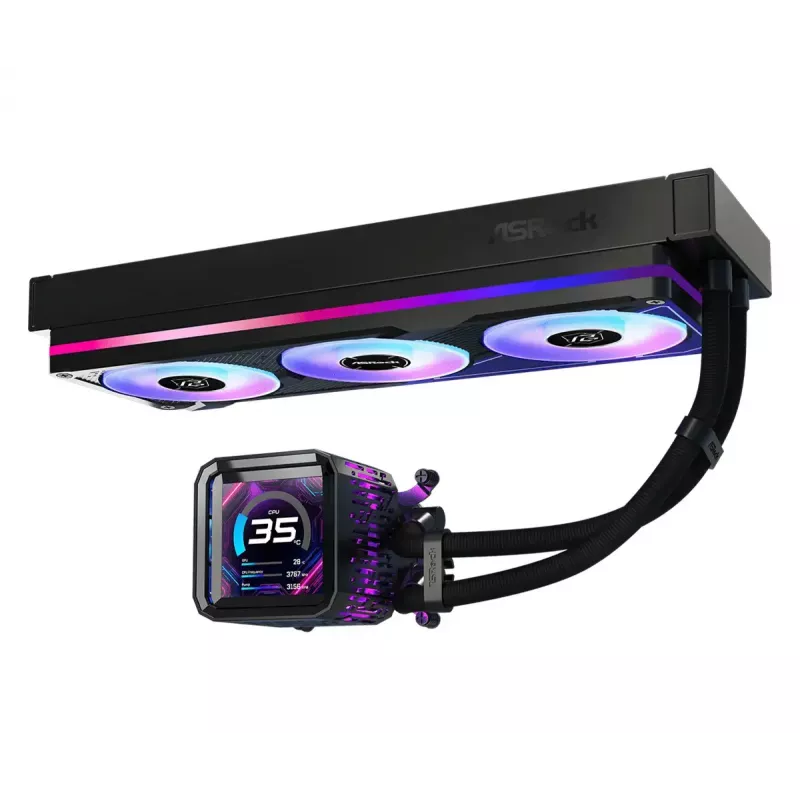 Vedelikjahutusekomplekt ASRock Phantom Gaming 360 LCD — 120 mm ventilaatorid, LGA1700/AM5/AM4, must