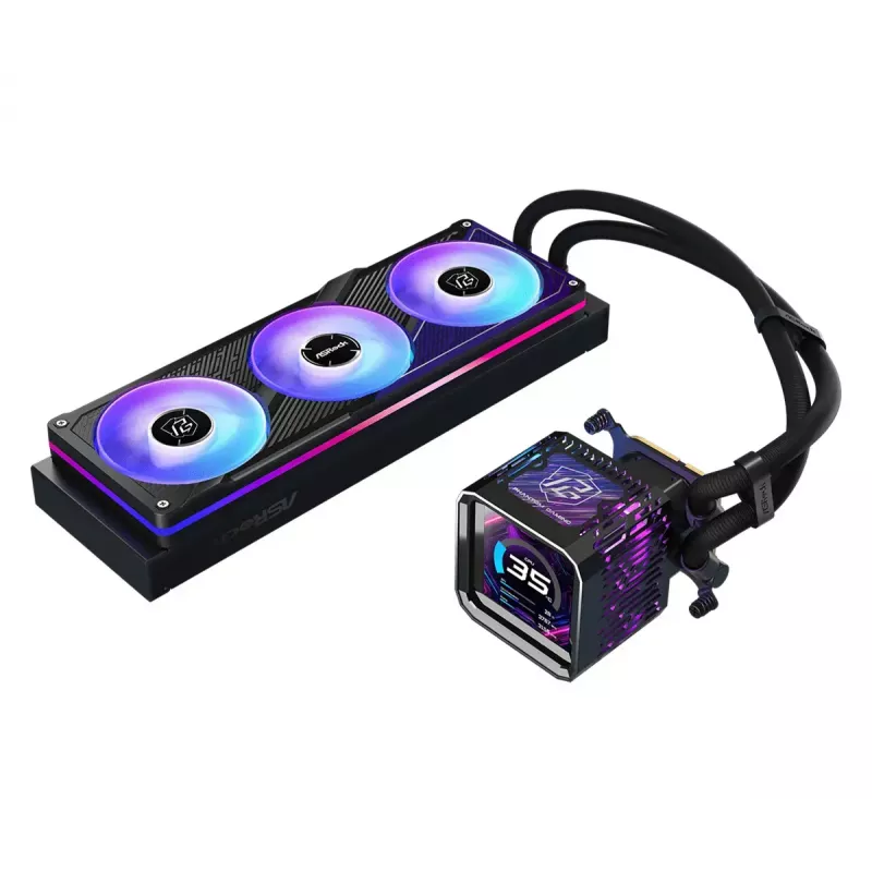 Vedelikjahutusekomplekt ASRock Phantom Gaming 360 LCD — 120 mm ventilaatorid, LGA1700/AM5/AM4, must
