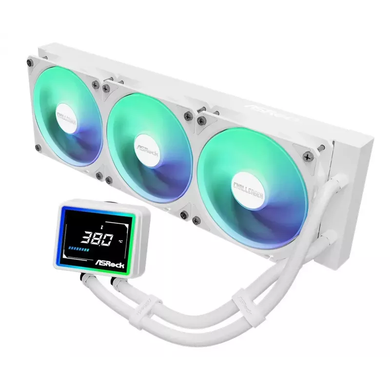 ASROCK Challenger 360 Digital ARGB Valge — 360mm protsessori vedelikjahuti, digitaalne ARGB-valgustus, valge viimistlus