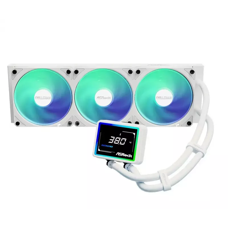 ASROCK Challenger 360 Digital ARGB Valge — 360mm protsessori vedelikjahuti, digitaalne ARGB-valgustus, valge viimistlus