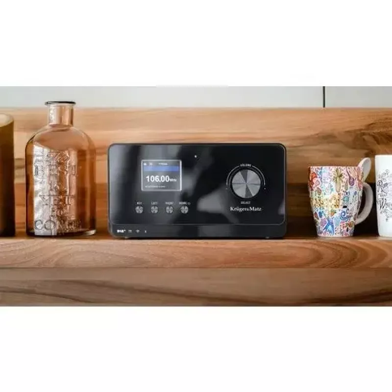 Internetiraadio Krüger&Matz KM0816.1 — must, Bluetooth 5.2, FM, 2×7 W, 430 eelseadet, kaugjuhtimispult, 3,5 mm kõrvaklapid