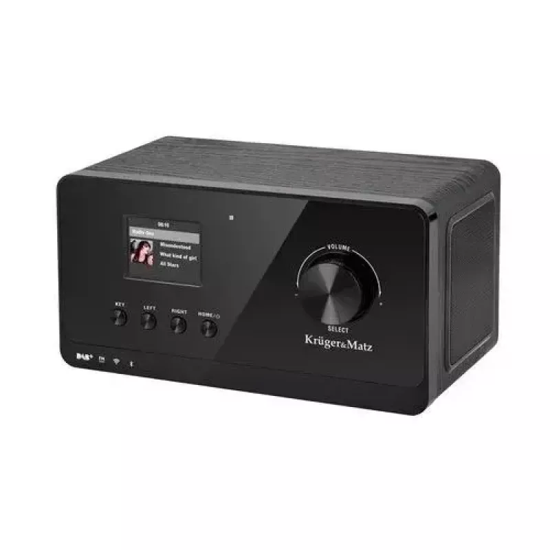 Internetiraadio Krüger&Matz KM0816.1 — must, Bluetooth 5.2, FM, 2×7 W, 430 eelseadet, kaugjuhtimispult, 3,5 mm kõrvaklapid