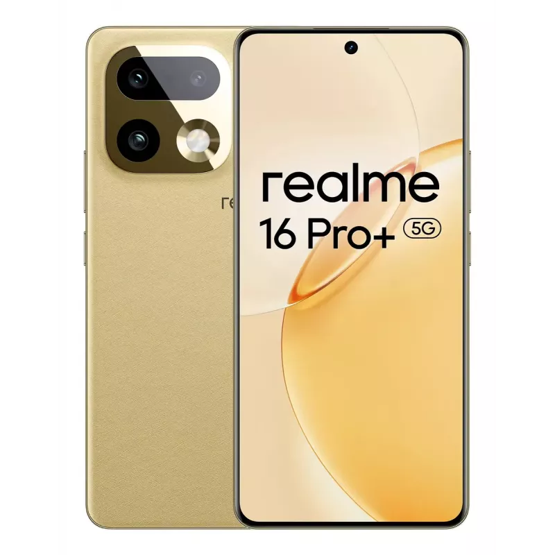 Nutitelefon REALME realme 16 Pro+ — 6,8 tolli (17,3 cm) 1280×2800, Snapdragon 7 Gen 4, 12 GB muutmälu, 512 GB, 200 MP, 7000 mAh, Kuldne