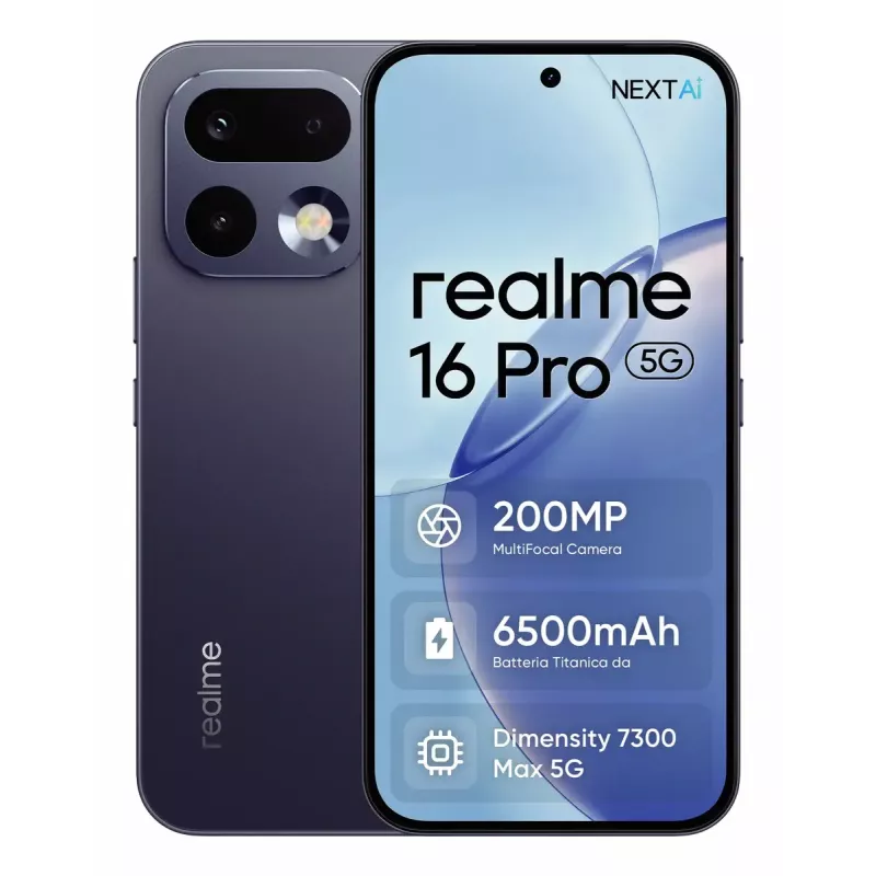 Smartphone REALME realme 16 Pro 6.8 inch Dual SIM 5G — MediaTek Dimensity, 8 GB RAM, 512 GB, 200 MP, 6500 mAh, hall