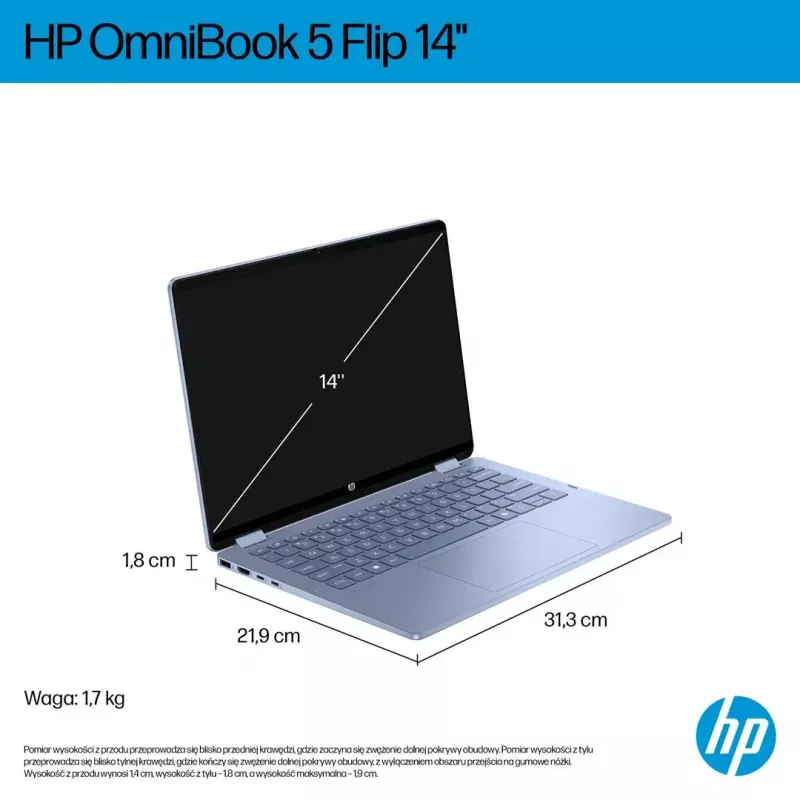 Sülearvuti HP OmniBook 5 Flip 14-fp0004nw 14 tolli Core 5 120U 16GB 512GB Win11Home Taevasinine