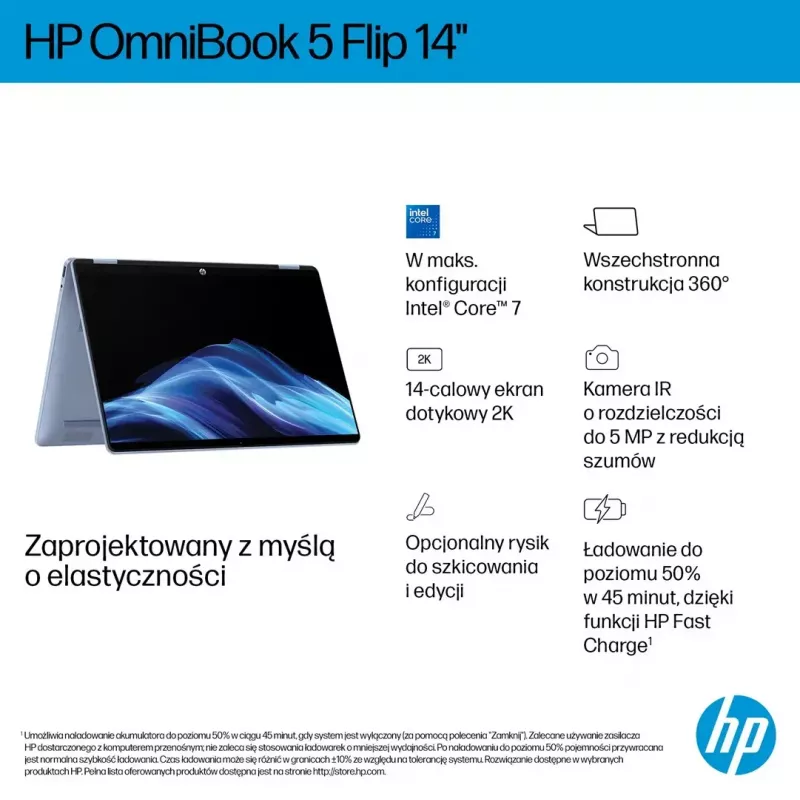 Sülearvuti HP OmniBook 5 Flip 14-fp0004nw 14 tolli Core 5 120U 16GB 512GB Win11Home Taevasinine