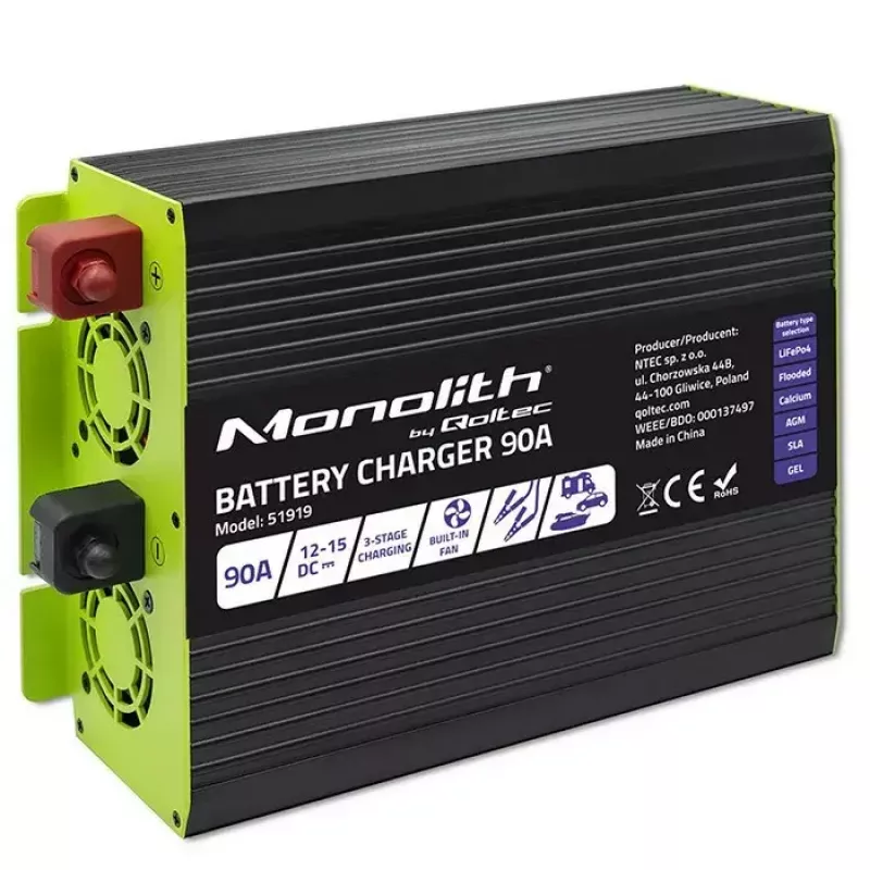 Akulaadija QOLTEC 51919 90A 12V LiFePO4 AGM GEL SLA akudele