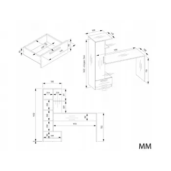 Laua- ja raamaturiiulikomplekt top e shop COSMO Oak Artisan — Tööpind 115×50 cm, Laius 1430 mm, Kõrgus 1400 mm, Sügavus 500 mm, 1 sahtel