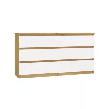 Kummut MALWA M6 top e shop — 6 sahtlit, 1380×400×750 mm, kunstkäsitöötammest karkass, valge esipind