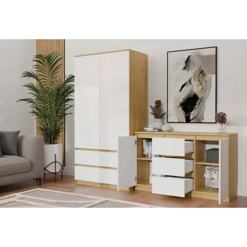 Kummut top e shop ARTISAN 2-ukseline 3-sahtliga, 1200×400×750 mm, valge, puitlaastplaat