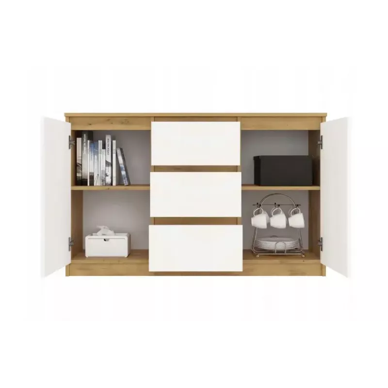 Kummut top e shop ARTISAN 2-ukseline 3-sahtliga, 1200×400×750 mm, valge, puitlaastplaat