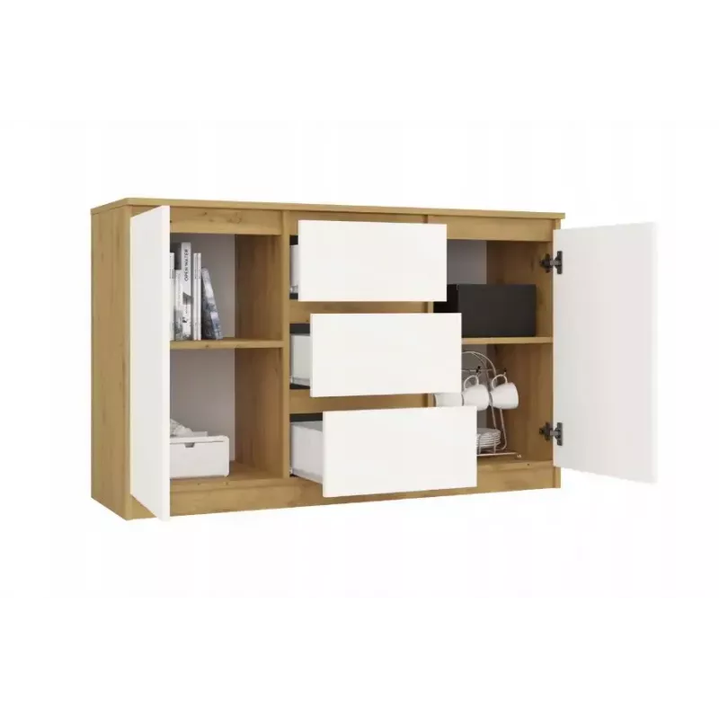 Kummut top e shop ARTISAN 2-ukseline 3-sahtliga, 1200×400×750 mm, valge, puitlaastplaat