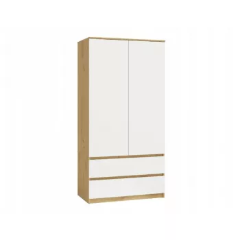 Riidekapp top e shop MALWA SS-90, 900×500×1800 mm, käsitöötamme raam, valged hingedega uksed, 2 sahtlit, puitlaastplaat