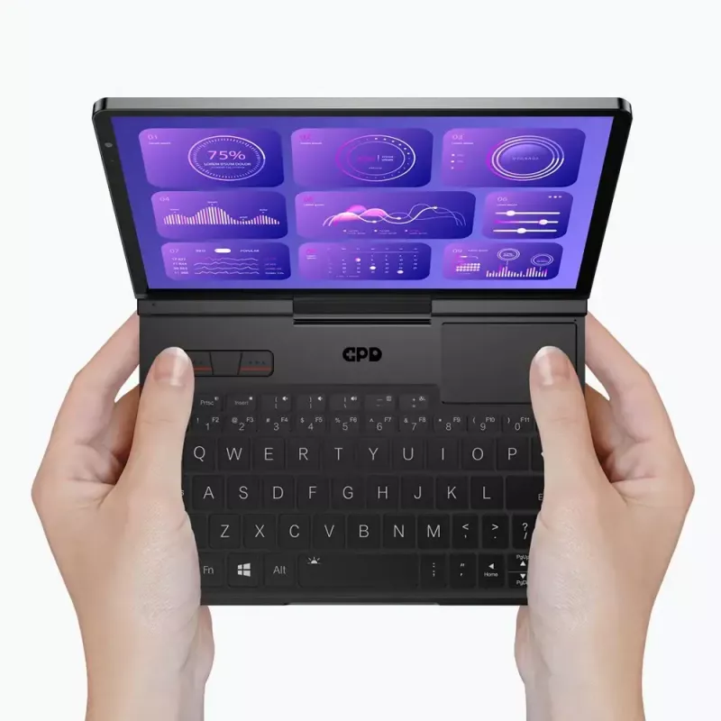 GPD Pocket 4 sülearvuti — AMD Ryzen 7 8840U, 8 tolli WQXGA 2560×1600 144 Hz puutefunktsiooniga, 16 GB DDR5, 1 TB NVMe, Radeon 780M, Windows 11, LAN, sõrmejäljelugeja, grafiit