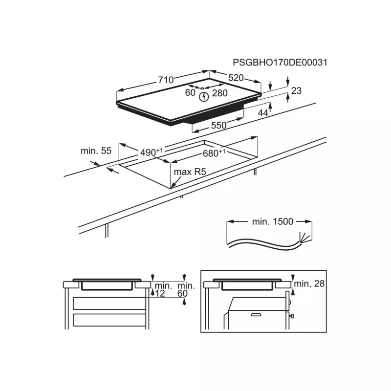 Electrolux EIV734 must sisseehitatud 68 cm tsooni induktsioonpliit 4 tsooniga