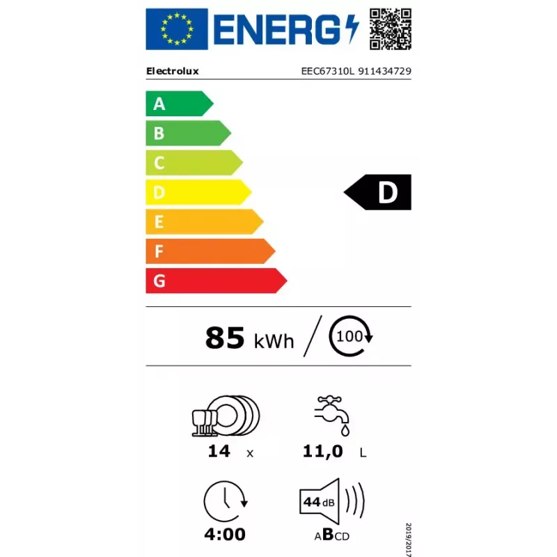 Sisseehitatav nõudepesumasin Electrolux EEC67310L, 14 komplekti, 44 dB
