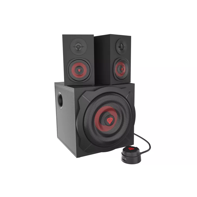 Kõlarikomplekt GENESIS Helium 610BT 2.1, 60 W RMS, Bluetooth, juhtmega, punane/must, kompaktne bassikõlar