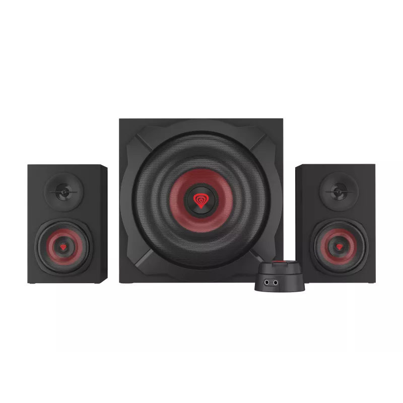 Kõlarikomplekt GENESIS Helium 610BT 2.1, 60 W RMS, Bluetooth, juhtmega, punane/must, kompaktne bassikõlar