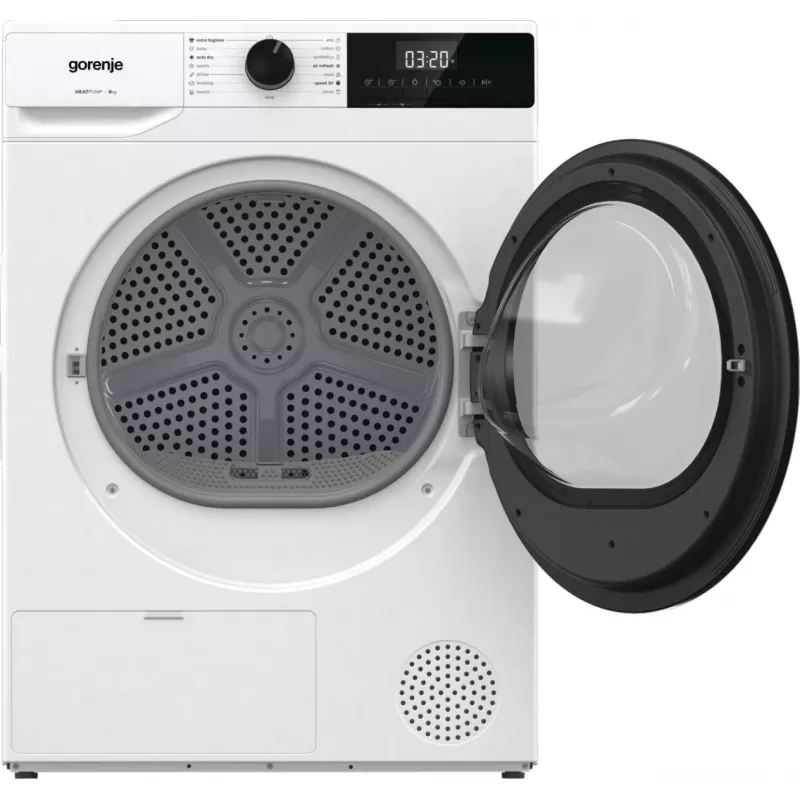 Gorenje kuivati DHNE82 BK040, eraldiseisev, eestlaetav, soojuspump, valge, nupud, pöördnupp, parem