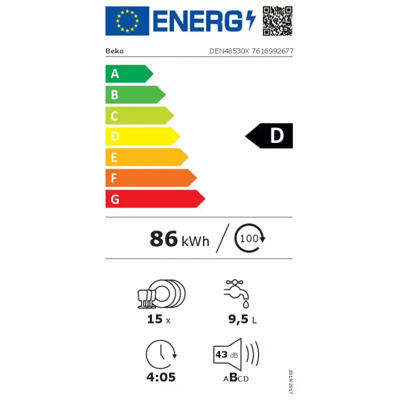Vabaltseisev nõudepesumasin BEKO DEN48530X, 15 kattekohta, 8 programmi, 44 dB, 598×850×600 mm