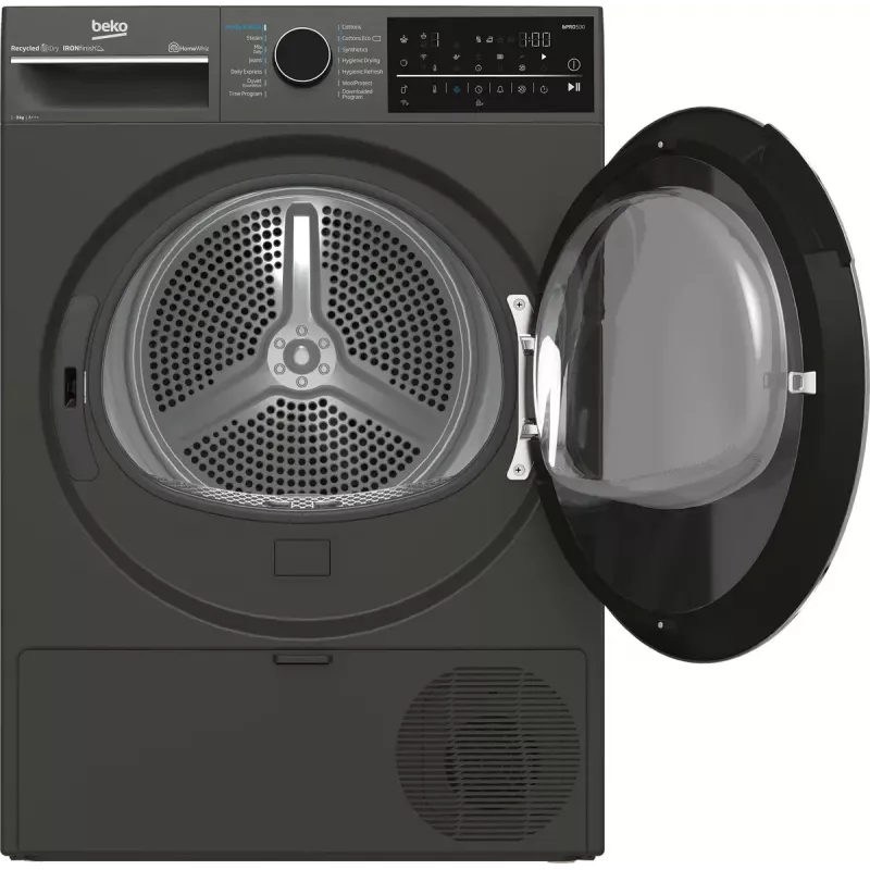Trummelkuivati BEKO B5T89243M — eraldiseisev eestlaetav, soojuspump, 9 kg, must, 598×672×846 mm