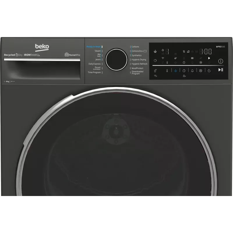 Trummelkuivati BEKO B5T89243M — eraldiseisev eestlaetav, soojuspump, 9 kg, must, 598×672×846 mm