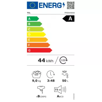 Pesumasin TCL FP0944WA0 — eestlaetav, 9 kg, 1400 p/min, A-klass, LED-ekraan, aur, 60×56×85 cm, valge