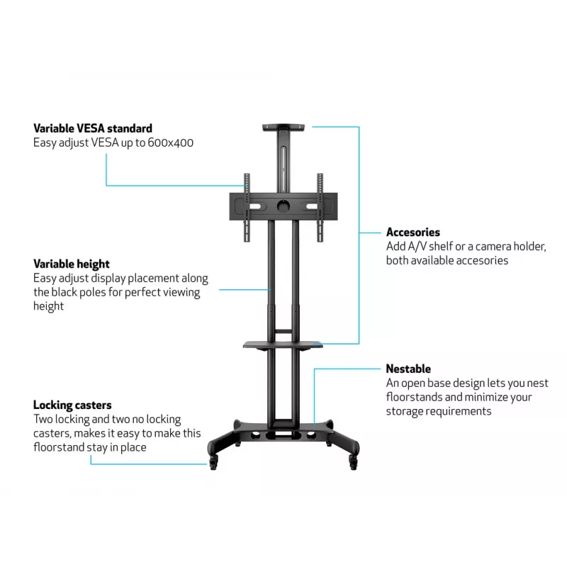 Multibrackets M Public Floorstand Basic 150 koos riiuli ja kaamerahoidikuga