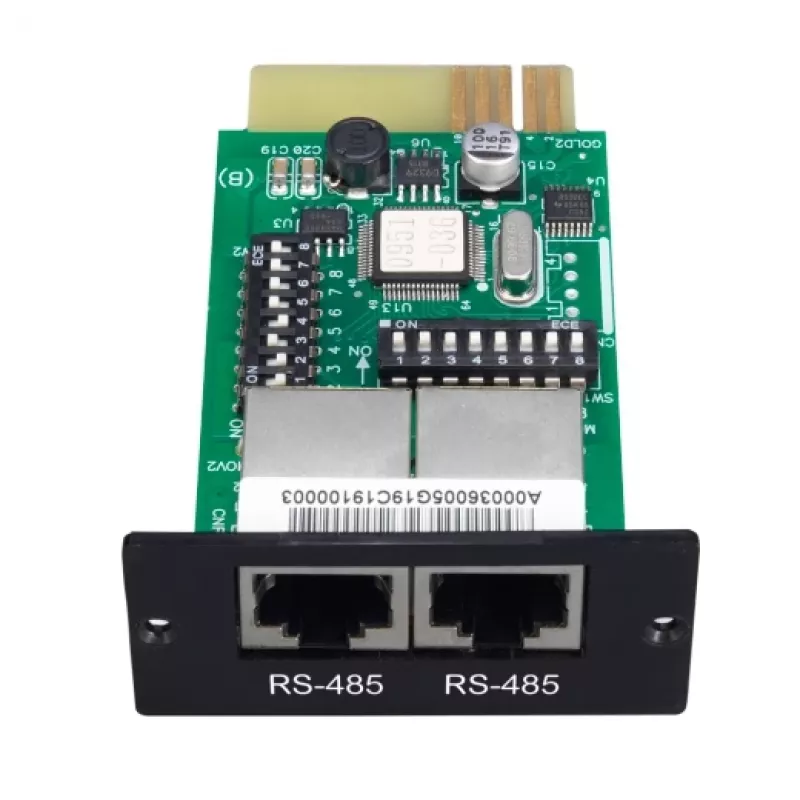 Võrguhalduskaart APC SRVSMB001 – RS-485 liides, 52×80×26 mm, must/roheline