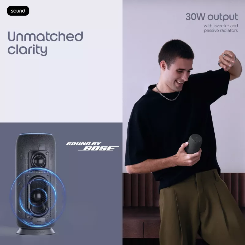 Mono kaasaskantav kõlar Motorola moto sound flow Carbon — 30 W RMS, USB-C, juhtmevaba, riidest korpus
