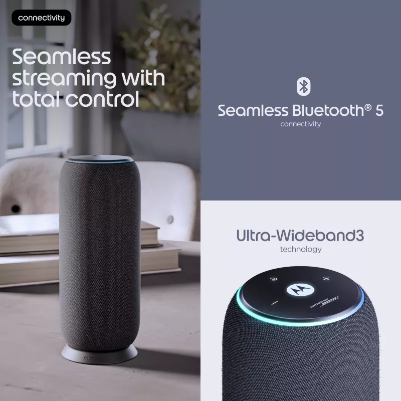 Mono kaasaskantav kõlar Motorola moto sound flow Carbon — 30 W RMS, USB-C, juhtmevaba, riidest korpus