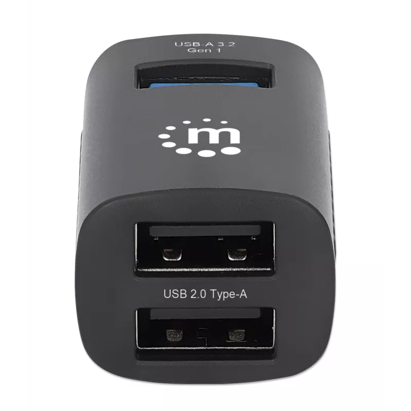 Manhattan USB-C 3-pordiline jaotur, ÜLIKOMPAKTNE, 3x USB-A porti (1x 5 Gbps USB 3.2 Gen1 ehk USB 3.0, 3 x 480 Mbps USB 2.0), USB-toitega (välist toiteallikat pole vaja)