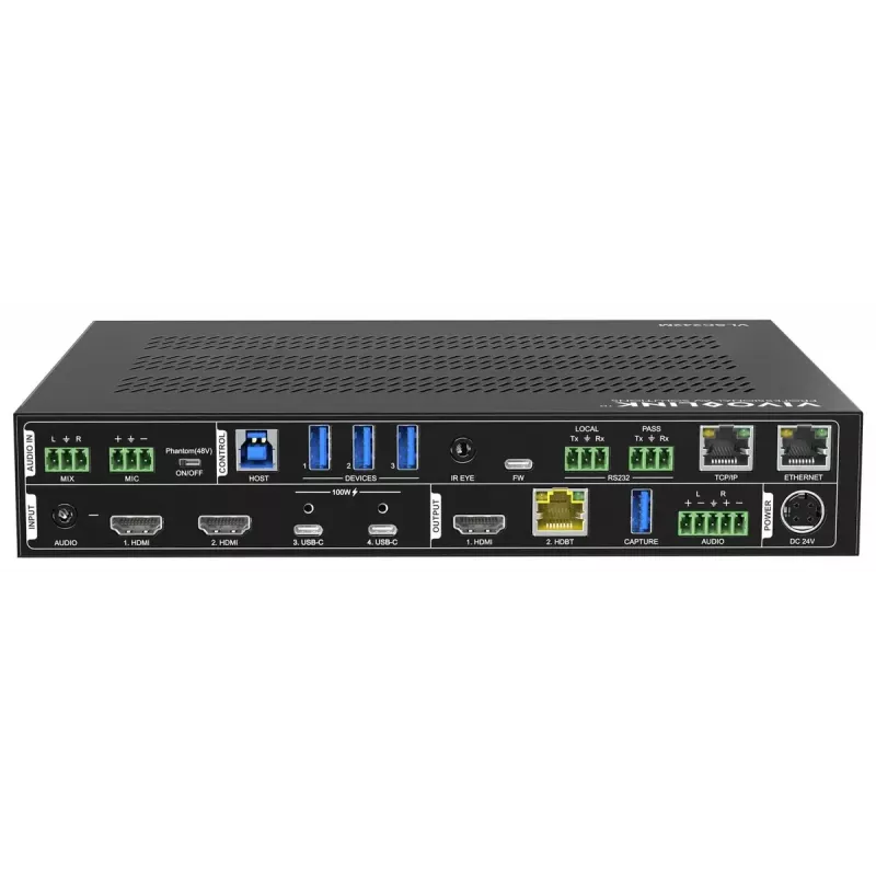 Vivolink video skaleerija VLSC242M, metallkorpus, HDCP 1.4/2.2, AC 110–230V, 250×200×44 mm