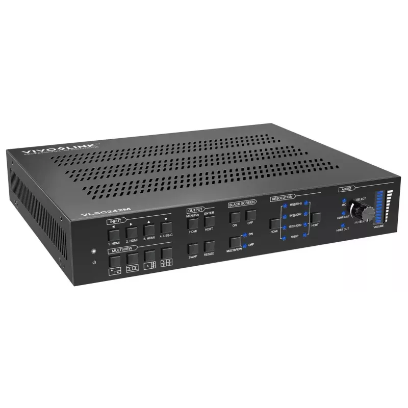 Vivolink video skaleerija VLSC242M, metallkorpus, HDCP 1.4/2.2, AC 110–230V, 250×200×44 mm