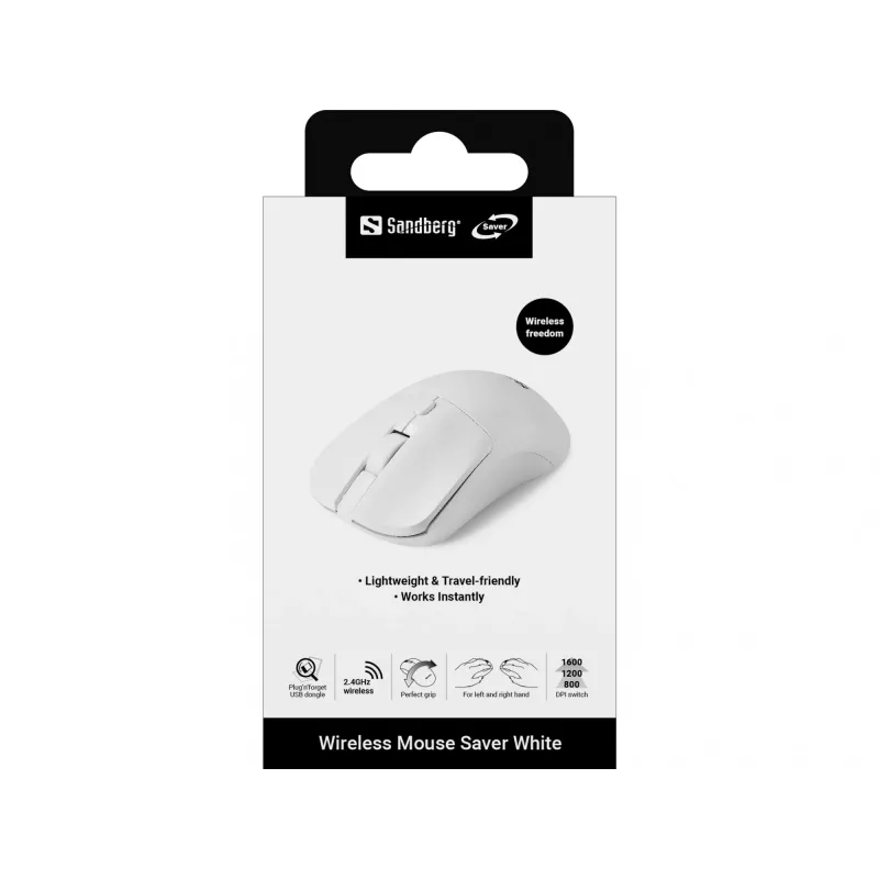 Sandberg Wireless hiir Saver Valge, Mõlemakäeline, RF Wireless, 1600 DPI, Valge