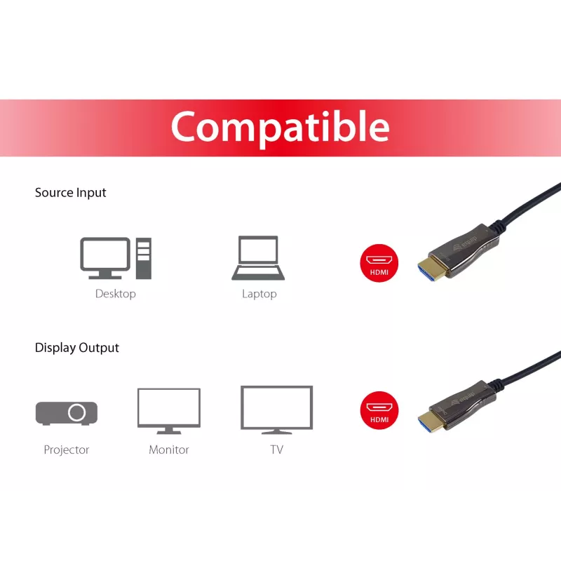 Equip HDMI 2.0 aktiivne optiline kaabel, 15 m, 4K/60 Hz