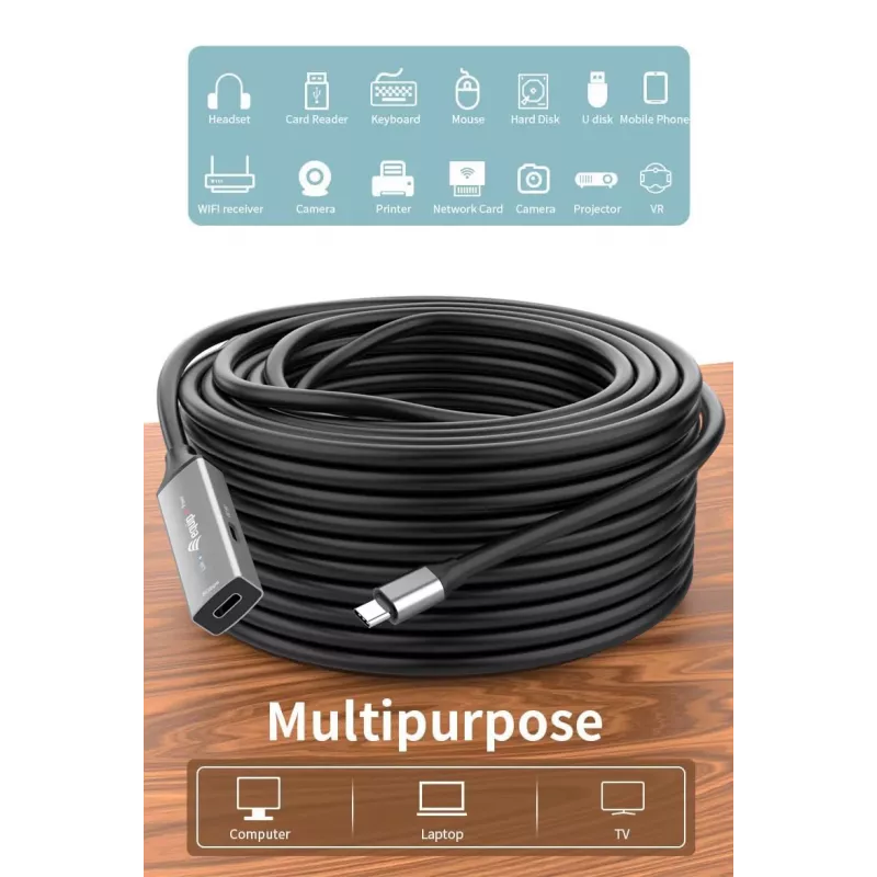 USB-C kuni USB-C aktiivne pikenduskaabel EQUIP 5 m, USB 3.2 Gen 1 (5 Gbps), nikkeldatud kontaktid, must