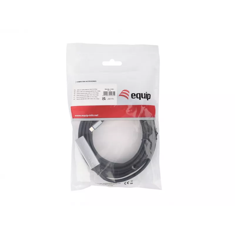 USB-C kuni USB-C aktiivne pikenduskaabel EQUIP 5 m, USB 3.2 Gen 1 (5 Gbps), nikkeldatud kontaktid, must