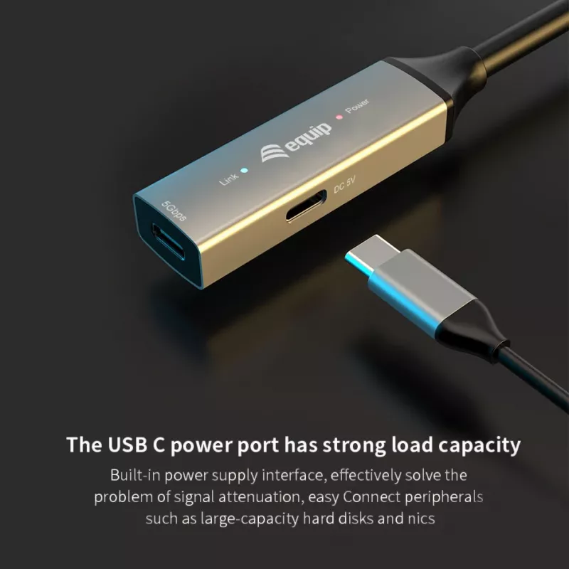 USB-C kuni USB-C aktiivne pikenduskaabel EQUIP 10 m, USB 3.2 Gen 1 (5 Gbps), must