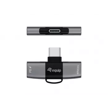 Adapter USB-C OTG 2-in-1 EQUIP 133479 — 100W PD, 10Gbps, 1x USB-C kuni 2x USB-C, hall