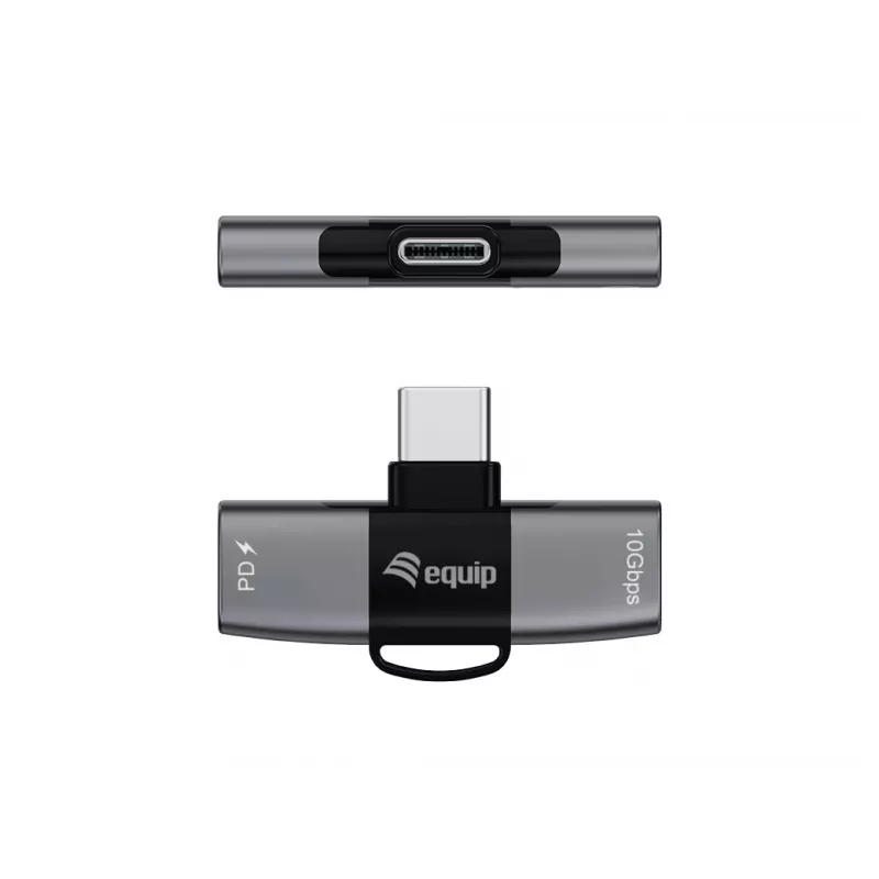 Adapter USB-C OTG 2-in-1 EQUIP 133479 — 100W PD, 10Gbps, 1x USB-C kuni 2x USB-C, hall