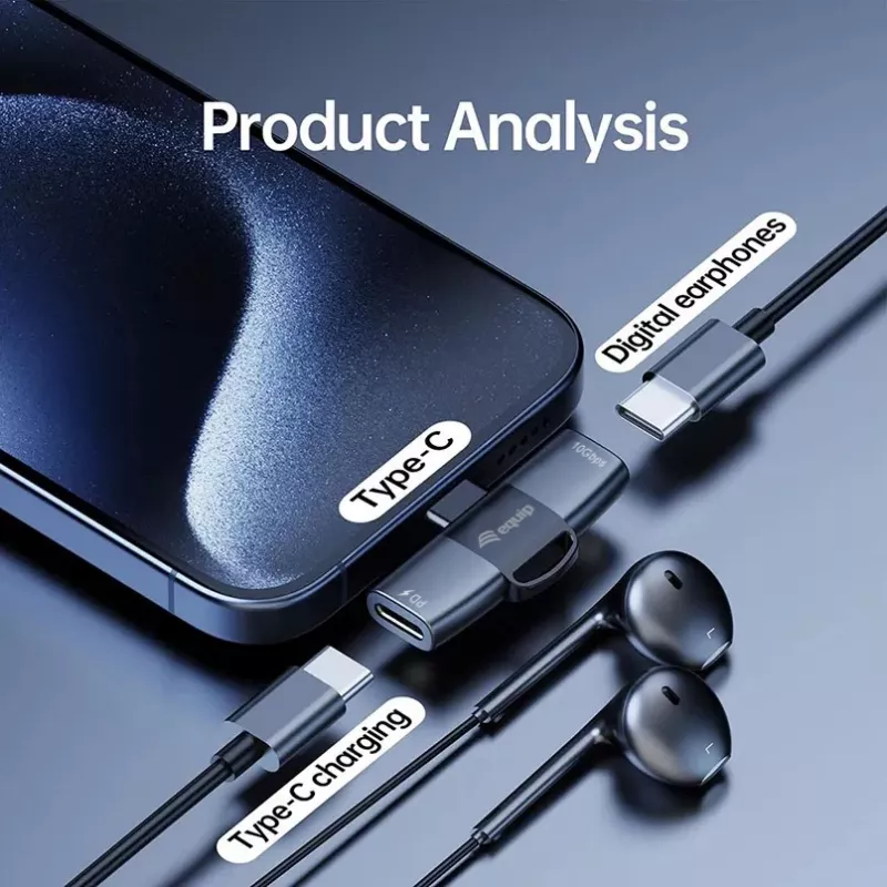 Adapter USB-C OTG 2-in-1 EQUIP 133479 — 100W PD, 10Gbps, 1x USB-C kuni 2x USB-C, hall