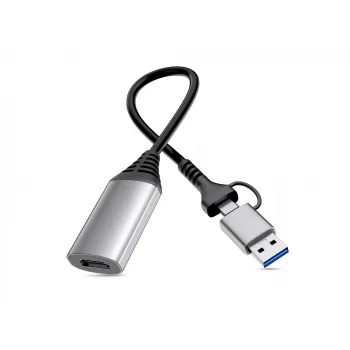 USB-HDMI-adapter EQUIP 133498 (USB-C ja USB-A isane HDMI-le, 1080p, alumiiniumkorpus, hall)