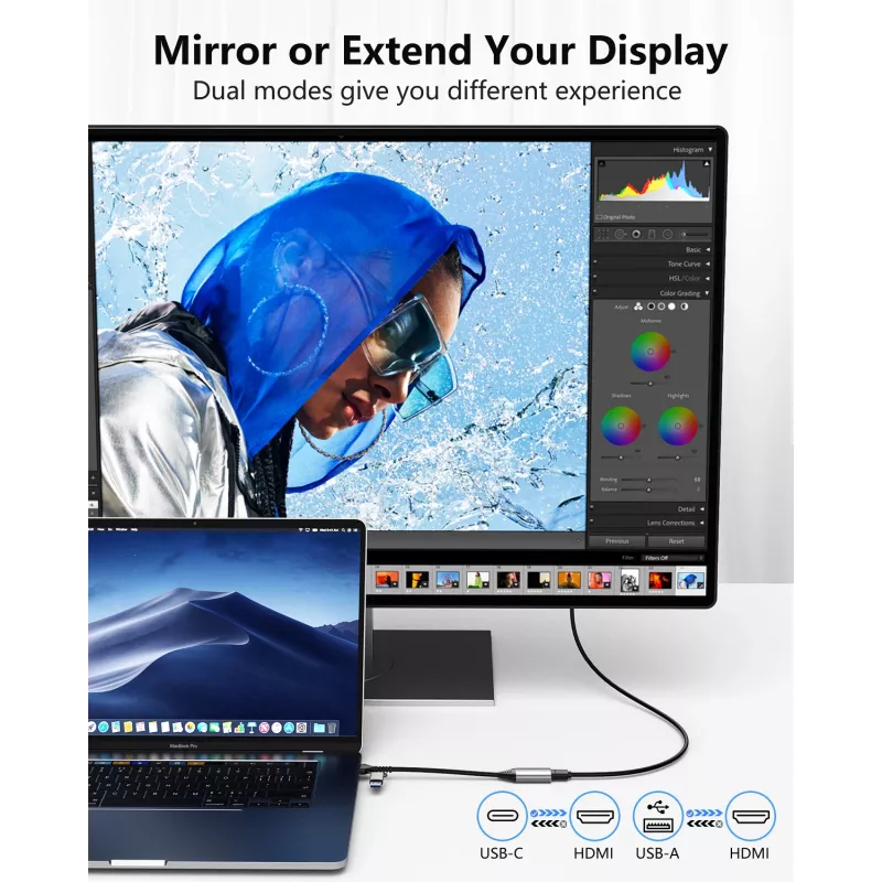 USB-HDMI-adapter EQUIP 133498 (USB-C ja USB-A isane HDMI-le, 1080p, alumiiniumkorpus, hall)