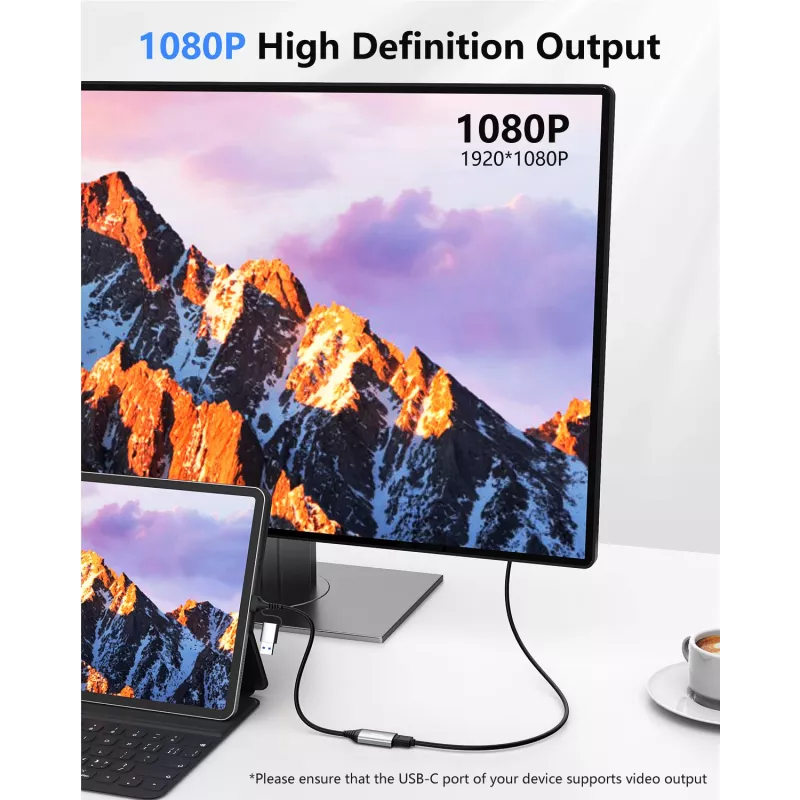 USB-HDMI-adapter EQUIP 133498 (USB-C ja USB-A isane HDMI-le, 1080p, alumiiniumkorpus, hall)