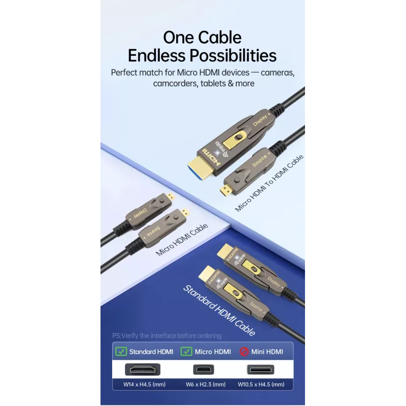 EQUIP HDMI 2.1 Active Optical kaabel 10 m — Eemaldatav Type-D (Micro) + Type-A, 48 Gbit/s, 8K/60Hz