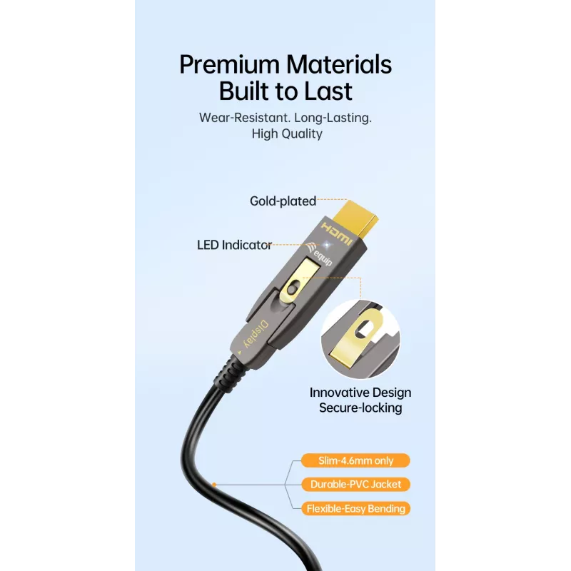 EQUIP HDMI 2.1 Active Optical kaabel 10 m — Eemaldatav Type-D (Micro) + Type-A, 48 Gbit/s, 8K/60Hz