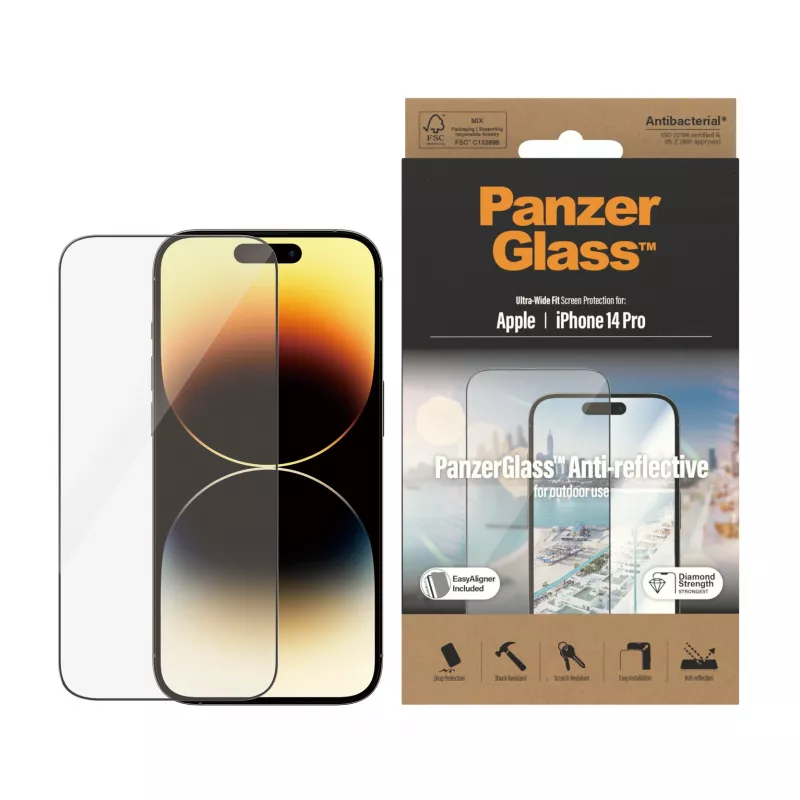 PanzerGlass ® peegeldust vähendav ekraanikaitse iPhone 14 Pro | Ultra-Wide Fit koos EasyAligneriga