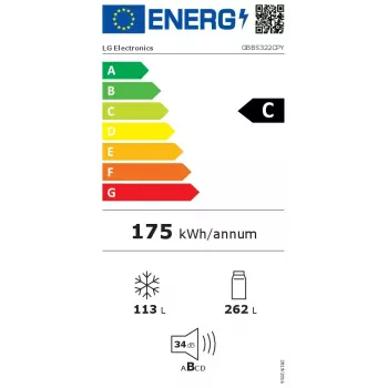 Eraldiseisev külmik LG GBBS322CPY 375 L, hõbedane, külmik 262 L / sügavkülm 113 L, No Frost, LED-ekraan